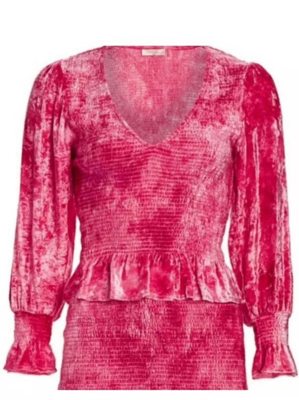 LoveShackFancy Evan Pink Grenadine Crushed Velvet Smocked Mini Dress Size M NWOT